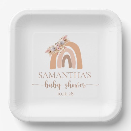 Bohemische Blumenpastel Rainbow Baby Dusche Pappteller (Vorderseite)