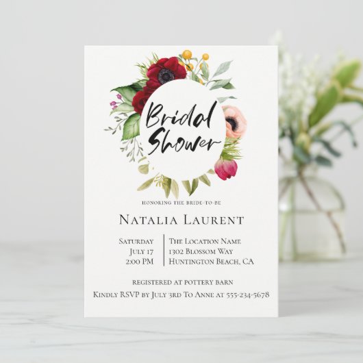 Bohemische Blumenrahmen Bridal Dusche Einladung (Stehend Vorderseite)