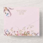 Bohemische Blush & Gold Wildblume Rahmen Hochzeit All In One Einladung (Rückseite)