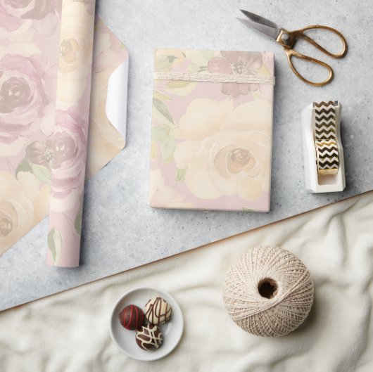 Bohemische Blush Rose Hochzeit Wasserfarben Geschenkpapier (Kunsthandwerk)