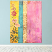 Bohemische Blüte - Wildblumen auf gestreifter Lein Leinwanddruck (Insitu (Holzboden))