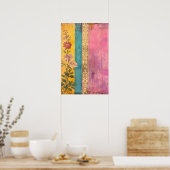 Bohemische Blüte - Wildblumen auf gestreifter Lein Poster (Küche)