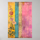 Bohemische Blüte - Wildblumen auf gestreifter Lein Poster (Vorne)