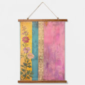 Bohemische Blüte - Wildblumen auf gestreifter Lein Wandteppich Mit Holzrahmen (Vorderseite)