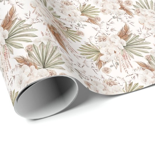 Bohemische Blüten und Federn Geschenkpapier (Rolleneckpunkt)