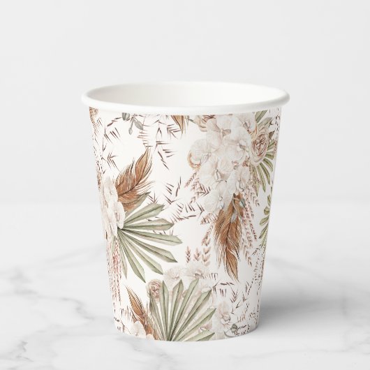 Bohemische Blüten und Federn Pappbecher (Rückseite)