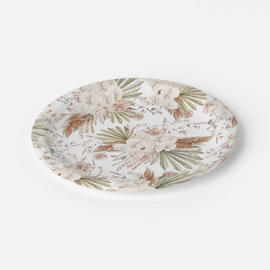 Bohemische Blüten und Federn Pappteller (Schrägansicht)