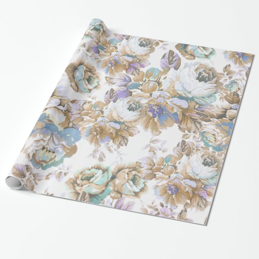 Bohemische blütenbraune aquamarine Rose Geschenkpapier (Ungerollt)