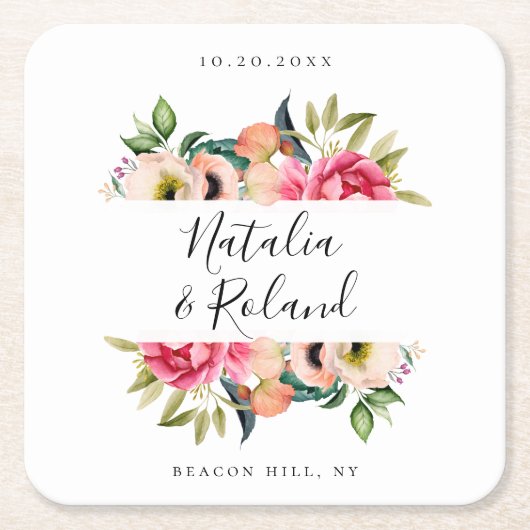 Bohemische Blütenrahmen Rechteckiger Pappuntersetzer (Vorderseite)