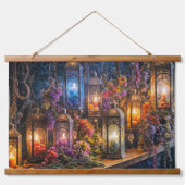 Bohemische boho trockene Blume Lanterns Mauer Kuns Wandteppich Mit Holzrahmen (Vorne)