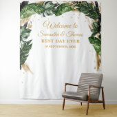 Bohemische boho tropische Blätter Hochzeit mit Blu Wandteppich (Beispiel)