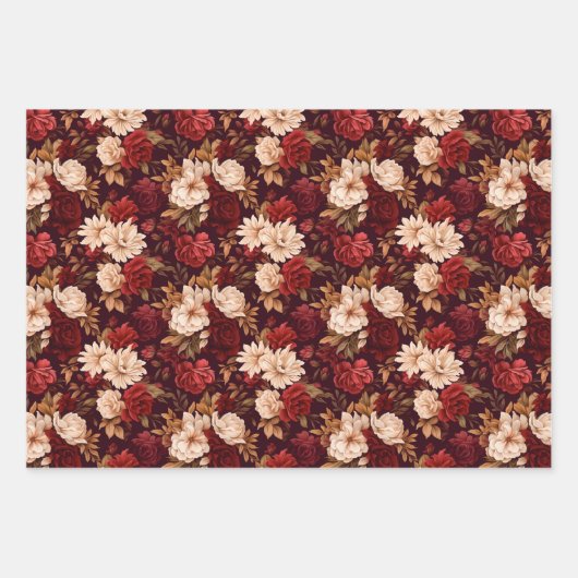 Bohemische bordeauxfarbene Blume Geschenkpapier Set (Vorderseite 2)