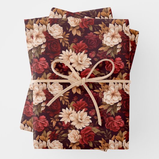 Bohemische bordeauxfarbene Blume Geschenkpapier Set (Beispiel)