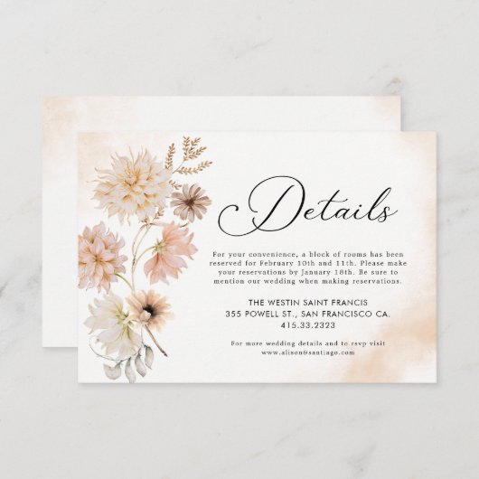 Bohemische Botanische Hochzeitskarte Begleitkarte (Vorne/Hinten)