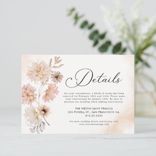 Bohemische Botanische Hochzeitskarte Begleitkarte (Stehend Vorderseite)