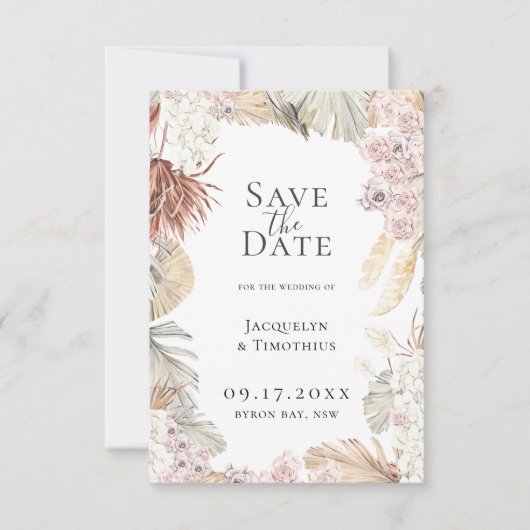 Bohemische botanische Rahmen Save the Date Ankündigung (Vorderseite)