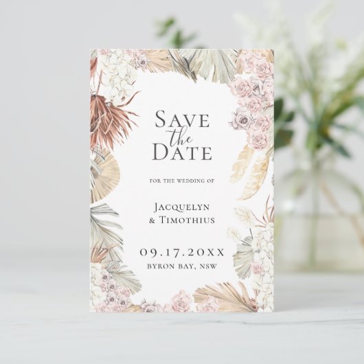 Bohemische botanische Rahmen Save the Date Ankündigung (Stehend Vorderseite)