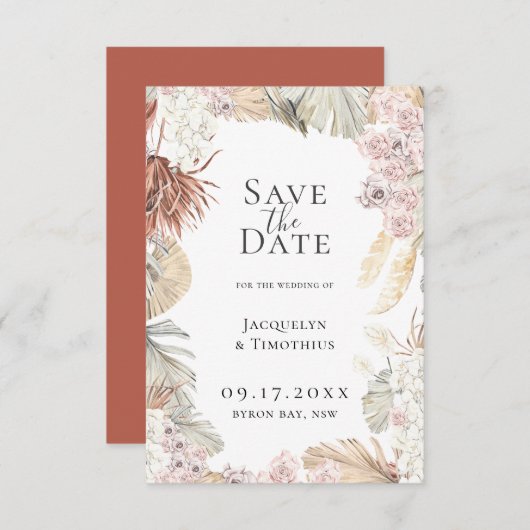 Bohemische botanische Rahmen Save the Date Ankündigung (Vorne/Hinten)