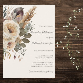 Bohemische Bouquet & Feathers Wedding Einladung