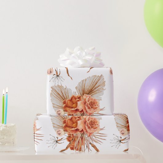 Bohemische Burnt-Orange-Blütenhochzeit Geschenkpapier (Partygeschenke)