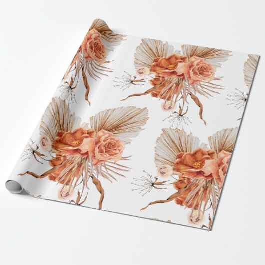 Bohemische Burnt-Orange-Blütenhochzeit Geschenkpapier (Ungerollt)