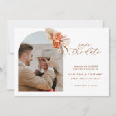 Bohemische Burnt-Orange-Blütenhochzeit Save The Date (Vorderseite)
