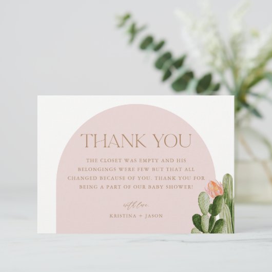 Bohemische Cactus Desert Baby Dusche Dankeskarte (Stehend Vorderseite)