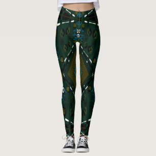 Bohemische Chintz Illustration Aquamarin Olive Blu Leggings