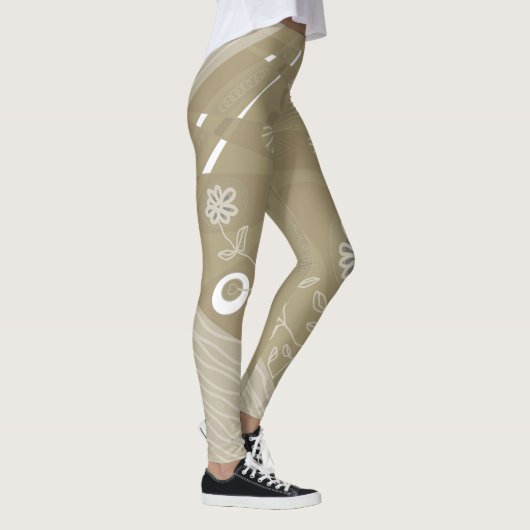 Bohemische Chintz Illustration Dusty Neutral Brown Leggings (Rechts)