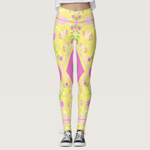 Bohemische Chintz-Illustration Gelb-Rosa-Grün Leggings