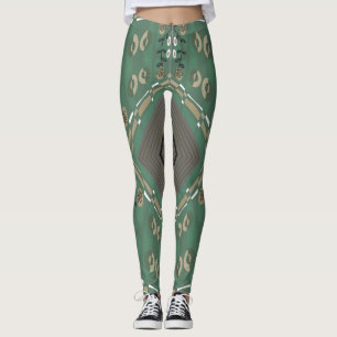 Bohemische Chintz Illustration Green Mushroom Whit Leggings