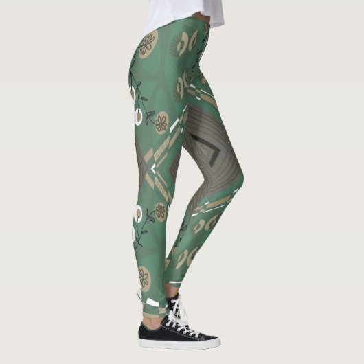 Bohemische Chintz Illustration Green Mushroom Whit Leggings (Rechts)