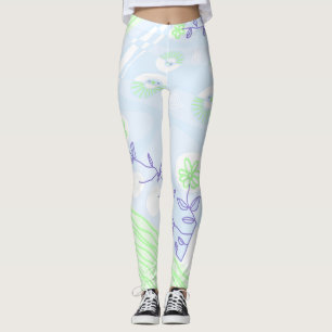 Bohemische Chintz Illustration Pastel Blue Green Leggings
