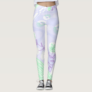 Bohemische Chintz Illustration Pastel Lila Green Leggings