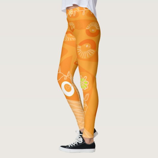 Bohemische Chintz Illustration Pastel Orange Leggings (Links)