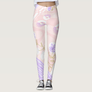 Bohemische Chintz Illustration Pastel Pink Lavende Leggings