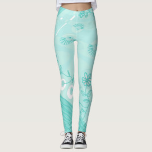 Bohemische Chintz Illustration Pastel Turquoise Leggings