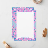 Bohemische Chintz-Illustration Rosa Blauer Name Mitteilungskarte (Vorderseite/Rückseite Beispiel)