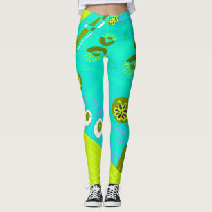 Bohemische Chintz Illustration Türkis Olive White Leggings