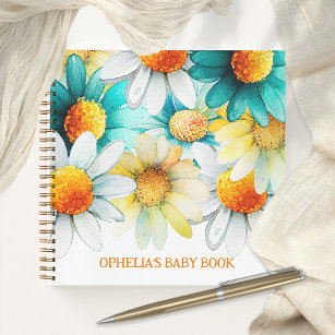 Bohemische Daisis Wildblume Muster Name Baby Book Notizblock