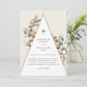 Bohemische Dreieck-Baumwollpflanzenhochzeit Einladung (Stehend Vorderseite)