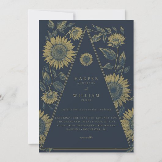 Bohemische Dreieck-Sonnenblumenhochzeit Einladung (Vorderseite)