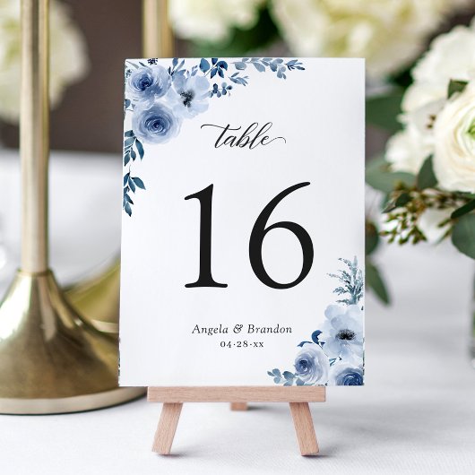 Bohemische Dusty Blue Floral Wedding Tischnummer