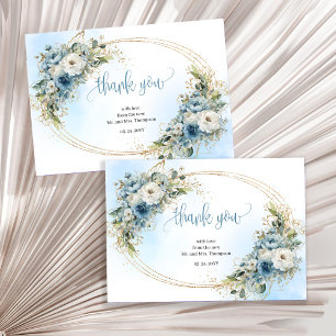Bohemische Dusty Blue Gold Hochzeit Danke Karte