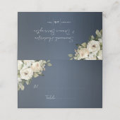 Bohemische Dusty Blue und White Roses Wedding Platzkarte (Außenseite Aufgefaltet)