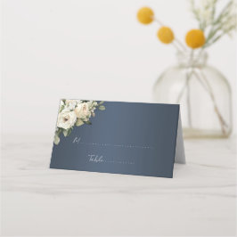 Bohemische Dusty Blue und White Roses Wedding Platzkarte