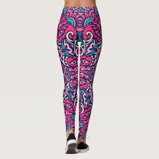 Bohemische Einrichtung in Rosa und Blau Leggings (Rückseite)