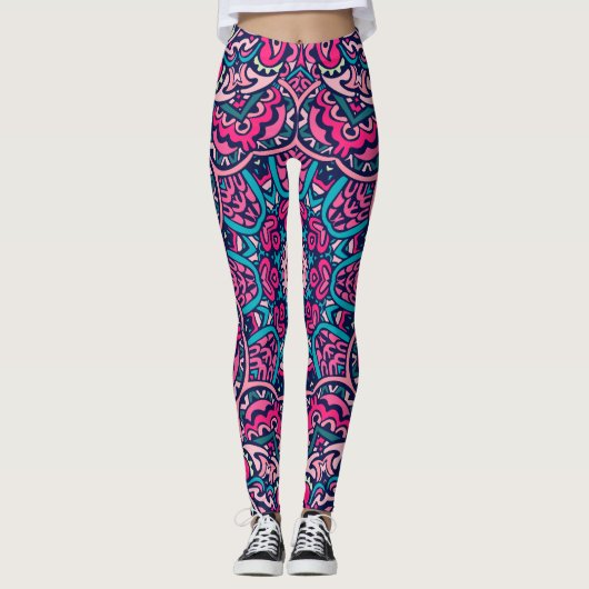 Bohemische Einrichtung in Rosa und Blau Leggings (Vorderseite)