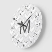 Bohemische Elegant Gray & White Chevrons Große Wanduhr (Winkel)