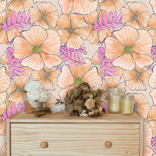 Bohemische Elegante Wasserfarbe Peach Pink Blume Tapete